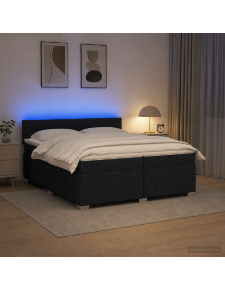 Letto con Box Spring, Materasso e LED Nero 200 x 200 cm Tessuto