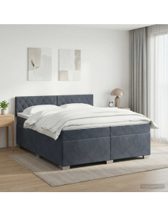 Letto con Box Spring, Materasso e LED Grigio Scuro 200 x 200 cm