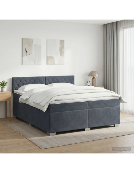 Letto con Box Spring, Materasso e LED Grigio Scuro 200 x 200 cm