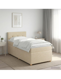 Letto box spring con materasso Crema 90 x 190 cm Tessuto