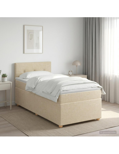 Letto box spring con materasso Crema 90 x 190 cm Tessuto