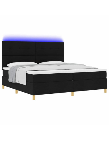 Letto a Sorgente LED con testiera Nero 200 x 200 cm Tessuto