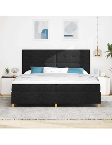 Letto a Sorgente LED con testiera Nero 200 x 200 cm Tessuto