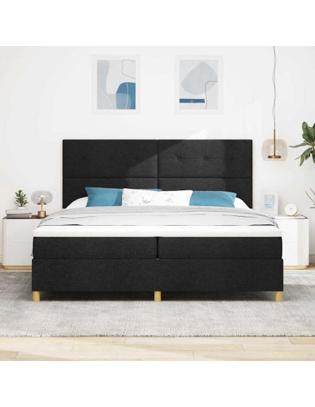 Letto a Sorgente LED con testiera Nero 200 x 200 cm Tessuto