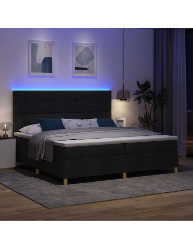 Letto a Sorgente LED con testiera Nero 200 x 200 cm Tessuto