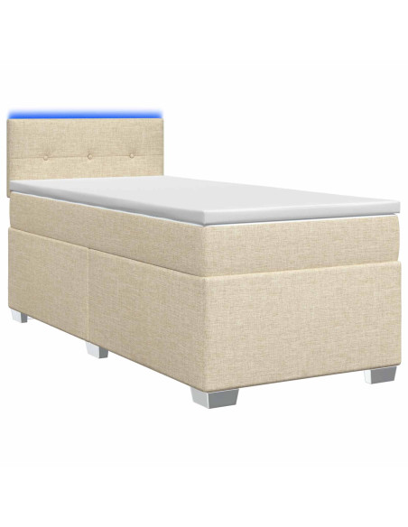 Letto con Box Spring, Materasso e LED Crema 90 x 190 cm Tessuto