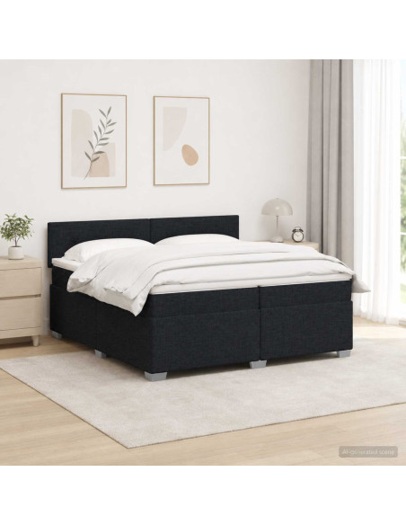 Letto con Box Spring, Materasso e LED Nero 200 x 200 cm Tessuto