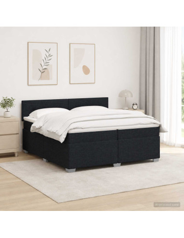 Letto con Box Spring, Materasso e LED Nero 200 x 200 cm Tessuto