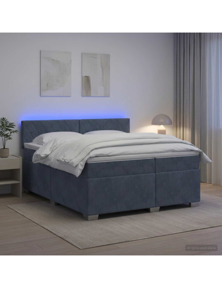 Letto con Box Spring, Materasso e LED Grigio Scuro 200 x 200 cm