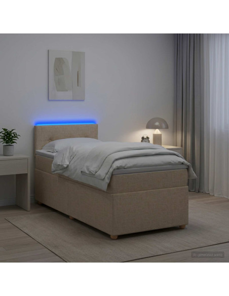 Letto box spring con materasso Crema 90 x 190 cm Tessuto