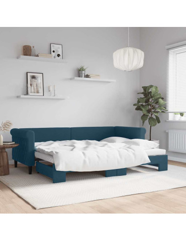 Divano Letto con Letto Estraibile Blu 80x200 cm in Velluto