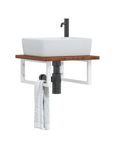 Ripiano a Parete per Lavabo in Acciaio e Massello di Rovere