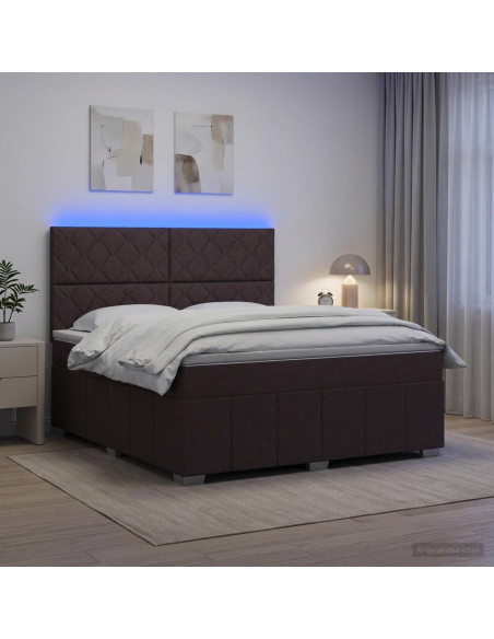 Letto Box Spring LED con Materasso Marrone Scuro 180 x 200 cm