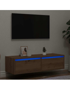 Mobile Porta TV con Luci LED Rovere Artigianale 100X35,5x25 cm