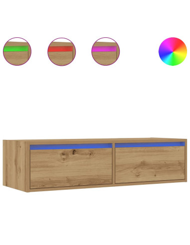 Mobile Porta TV con Luci LED Rovere Artigianale 100X35,5x25 cm