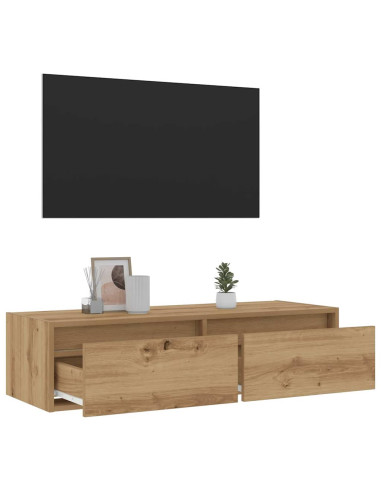 Mobile Porta TV con Luci LED Rovere Artigianale 100X35,5x25 cm