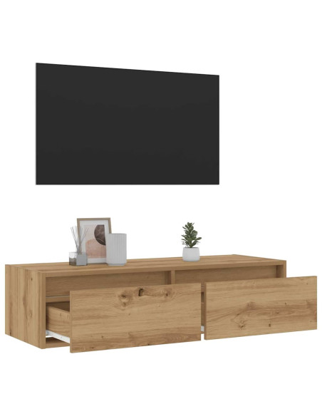Mobile Porta TV con Luci LED Rovere Artigianale 100X35,5x25 cm