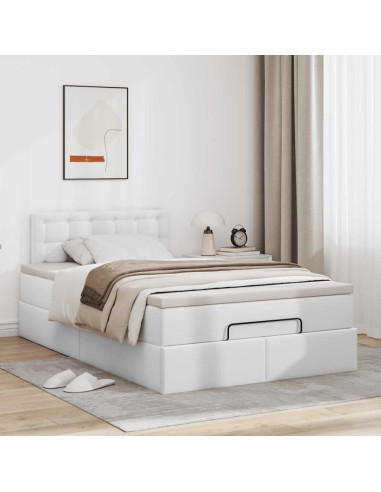 Struttura Letto Pouf con Materasso Bianco 120x190 cm Similpelle