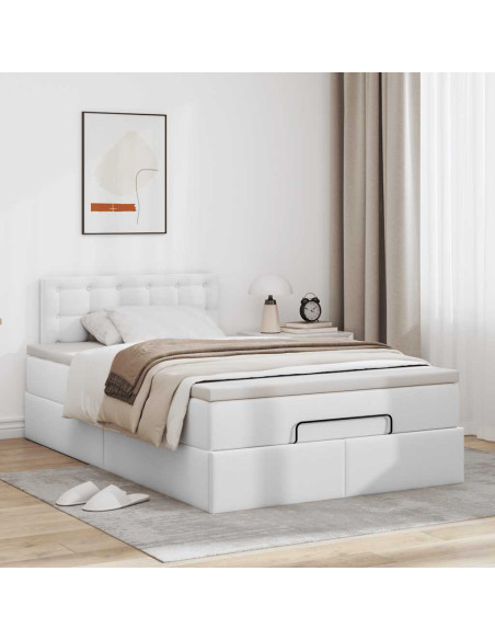Struttura Letto Pouf con Materasso Bianco 120x190 cm Similpelle