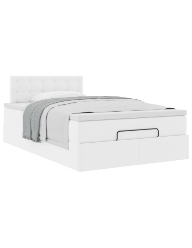 Struttura Letto Pouf con Materasso Bianco 120x190 cm Similpelle