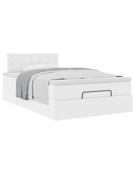 Struttura Letto Pouf con Materasso Bianco 120x190 cm Similpelle