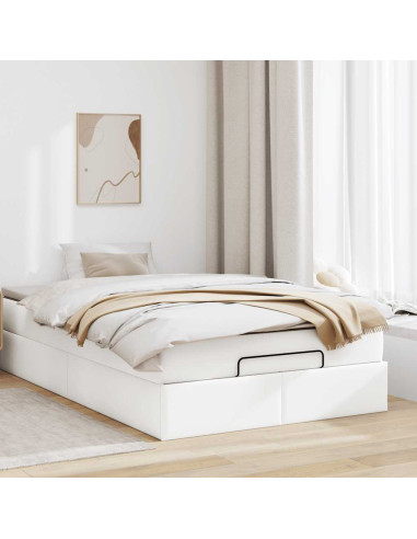 Struttura Letto Pouf con Materasso Bianco 120x190 cm Similpelle