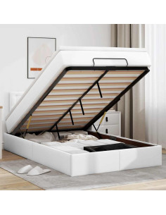 Pouf Letto con Materassi e LED Bianco Puro 120x190cm Similpelle