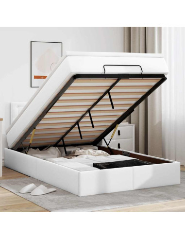 Pouf Letto con Materassi e LED Bianco Puro 120x190cm Similpelle