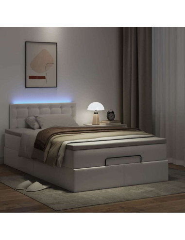 Pouf Letto con Materassi e LED Bianco Puro 120x190cm Similpelle
