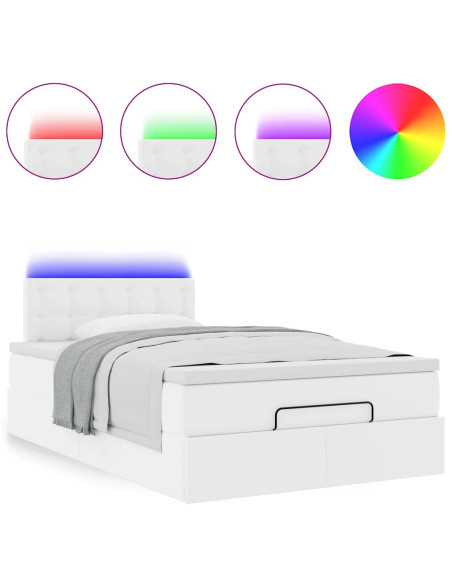 Pouf Letto con Materassi e LED Bianco Puro 120x190cm Similpelle