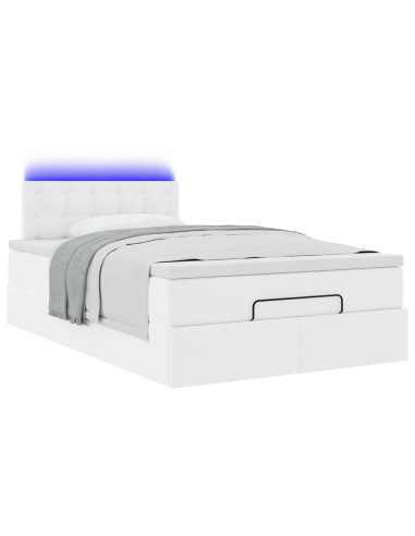 Pouf Letto con Materassi e LED Bianco Puro 120x190cm Similpelle