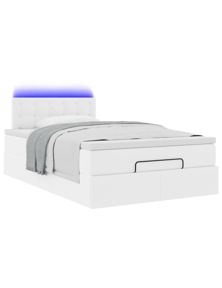 Pouf Letto con Materassi e LED Bianco Puro 120x190cm Similpelle