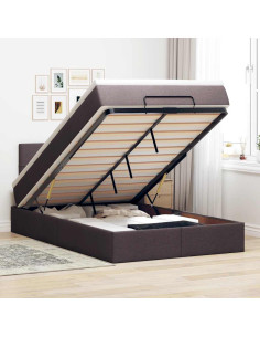 Pouf Letto con Materasso Marrone Scuro 120x200 cm in Tessuto