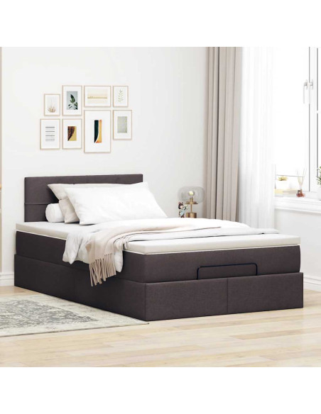 Pouf Letto con Materasso Marrone Scuro 120x200 cm in Tessuto