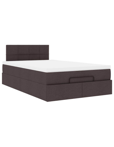 Pouf Letto con Materasso Marrone Scuro 120x200 cm in Tessuto