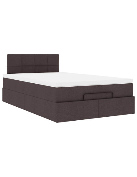 Pouf Letto con Materasso Marrone Scuro 120x200 cm in Tessuto