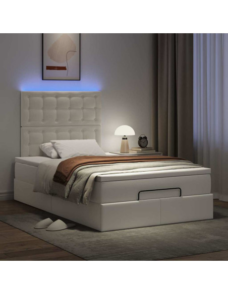 Struttura Letto Pouf con Materasso Bianco 120x190 cm Similpelle