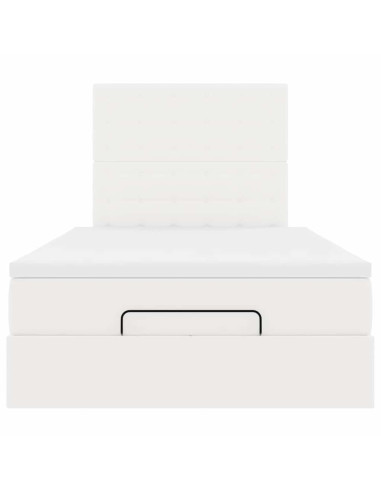 Struttura Letto Pouf con Materasso Bianco 120x190 cm Similpelle