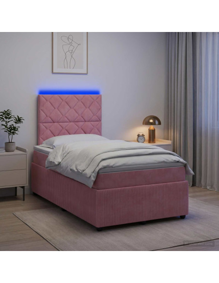 Letto Box Spring LED con Materasso Rosa 120 x 190 cm Velluto