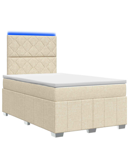 Letto Box Spring LED con Materasso Crema 120 x 200 cm Tessuto