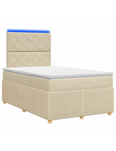 Letto Box Spring LED con Materasso Crema 120 x 200 cm Tessuto