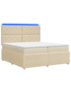 Letto Box Spring LED con Materasso Crema 200 x 200 cm Tessuto