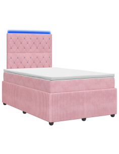 Letto Box Spring LED con Materasso Rosa 120 x 200 cm Velluto