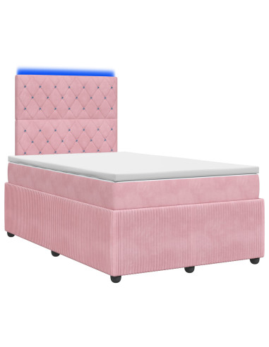 Letto Box Spring LED con Materasso Rosa 120 x 200 cm Velluto