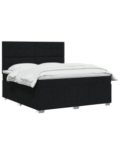 Letto Box Spring LED con Materasso Nero 140 x 200 cm Tessuto 2