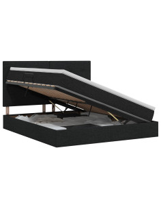 Letto con contenitore e materasso Nero 140 x 190 cm Tessuto
