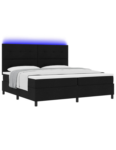 Letto a molle con strisce LED Nero 200 x 200 cm Tessuto