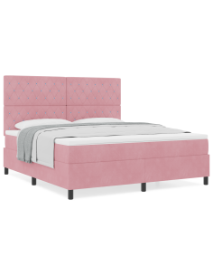 Letto a molle con materasso Rosa 180 x 200 cm Velluto