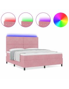 Letto a Sorgente LED con materasso Rosa 180 x 200 cm Velluto