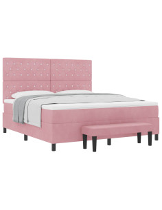 Letto a molle con testiera Rosa 200 x 180 cm Velluto 2